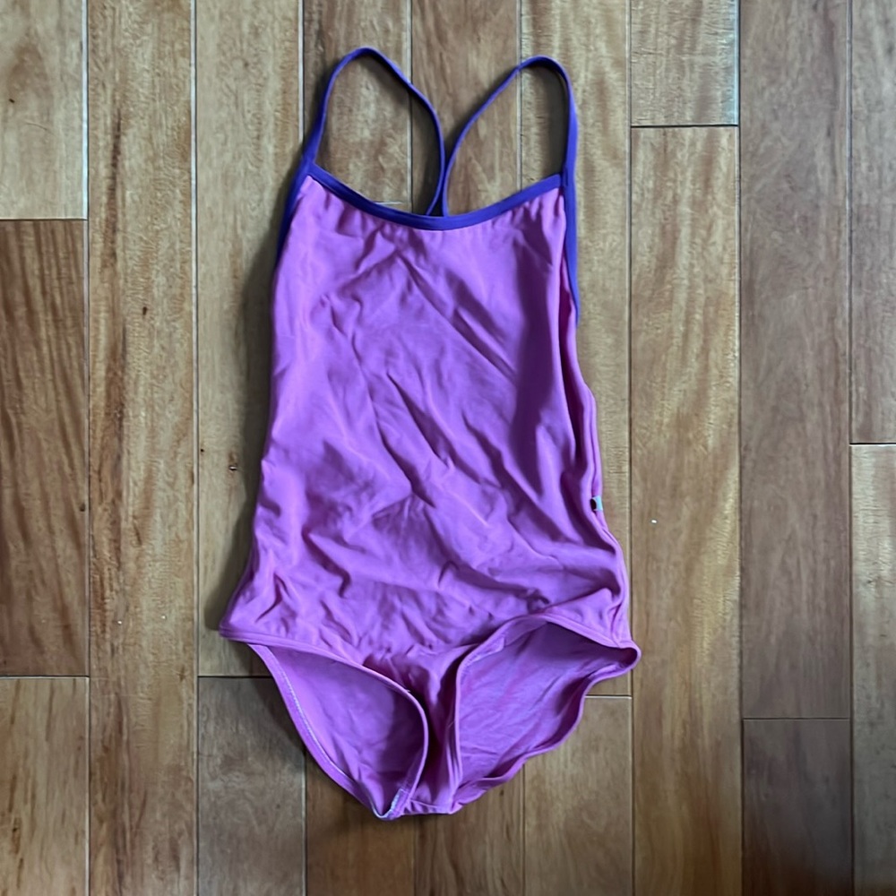 Pink and purple Yumiko leotard with spaghetti straps